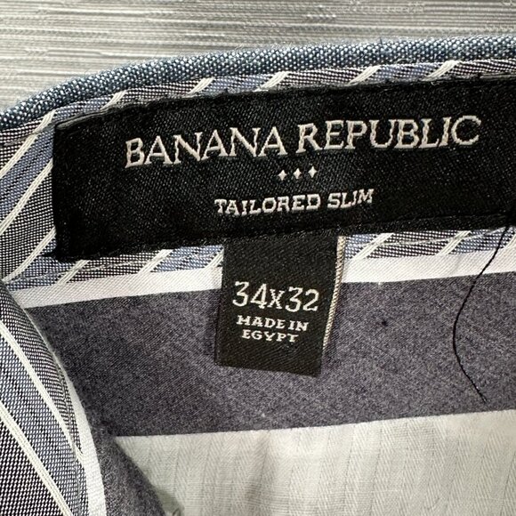 Banana Republic Pants Mens 34 Tailored Slim Fit Blue Cotton Flat Front Pockets - Picture 8 of 9